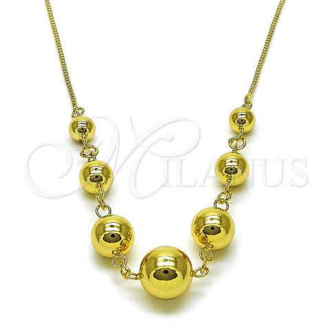 Oro Laminado Fancy Necklace, Gold Filled Style Ball and Box Design, Polished, Golden Finish, 04.341.0125.18