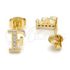 Oro Laminado Stud Earring, Gold Filled Style with White Micro Pave, Polished, Golden Finish, 02.156.0190 *PROMO*