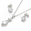 Sterling Silver Earring and Pendant Adult Set, with White Cubic Zirconia, Polished, Rhodium Finish, 10.281.0002