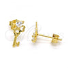 Sterling Silver Stud Earring, key and Heart Design, with White Cubic Zirconia, Polished, Golden Finish, 02.285.0072
