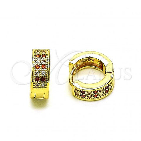 Oro Laminado Huggie Hoop, Gold Filled Style with Garnet and White Micro Pave, Polished, Golden Finish, 02.195.0104.2.12
