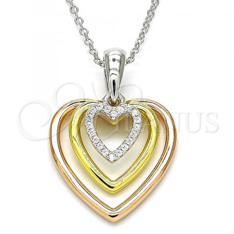 Sterling Silver Pendant Necklace, Heart Design, with White Cubic Zirconia, Polished, Tricolor, 04.336.0110.16