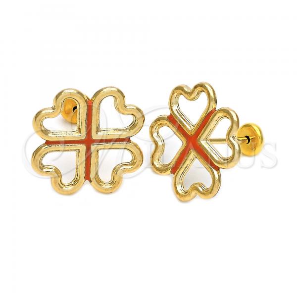 Oro Laminado Stud Earring, Gold Filled Style Heart Design, Enamel Finish, Golden Finish, 02.09.0051