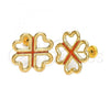 Oro Laminado Stud Earring, Gold Filled Style Heart Design, Enamel Finish, Golden Finish, 02.09.0051