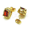Oro Laminado Stud Earring, Gold Filled Style with Garnet Cubic Zirconia and White Micro Pave, Polished, Golden Finish, 02.342.0209.1