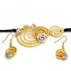 Oro Laminado Necklace and Earring, Gold Filled Style Spiral and Leaf Design, with White Crystal, Polished, Two Tone, 06.59.0109.1