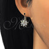 Oro Laminado Leverback Earring, Gold Filled Style Flower Design, with White Cubic Zirconia, Polished, Golden Finish, 02.210.0228