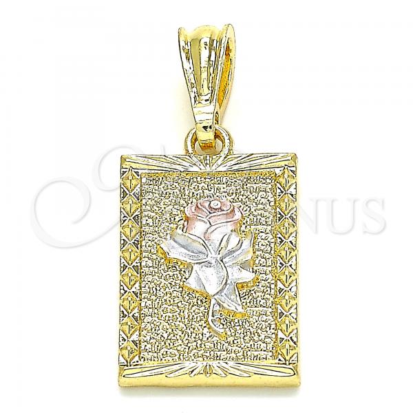 Oro Laminado Fancy Pendant, Gold Filled Style Flower Design, Polished, Tricolor, 05.351.0082