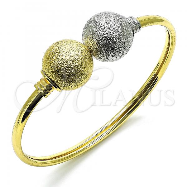 Oro Laminado Individual Bangle, Gold Filled Style Ball Design, Matte Finish, Two Tone, 07.383.0001