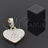 Oro Laminado Fancy Pendant, Gold Filled Style Heart and Anchor Design, Diamond Cutting Finish, Tricolor, 05.163.0029.1