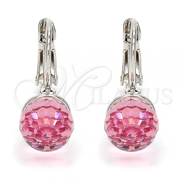 Rhodium Plated Leverback Earring, Disco Design, with Light Rose Swarovski Crystals, Polished, Rhodium Finish, 02.239.0010.2