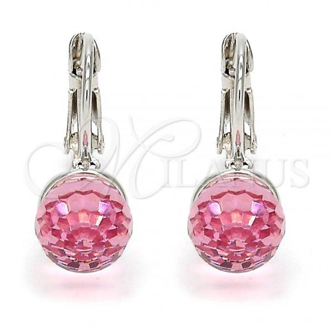 Rhodium Plated Leverback Earring, Disco Design, with Light Rose Swarovski Crystals, Polished, Rhodium Finish, 02.239.0010.2
