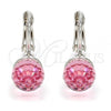 Rhodium Plated Leverback Earring, Disco Design, with Light Rose Swarovski Crystals, Polished, Rhodium Finish, 02.239.0010.2