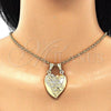 Oro Laminado Fancy Pendant, Gold Filled Style Heart and Flower Design, Polished, Golden Finish, 05.351.0091