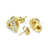 Oro Laminado Stud Earring, Gold Filled Style Love Knot Design, with White Cubic Zirconia, Polished, Golden Finish, 02.342.0143