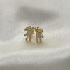 Oro Laminado Stud Earring, Gold Filled Style Teddy Bear Design, with White Micro Pave, Polished, Golden Finish, 02.342.0211