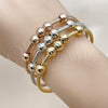 Oro Laminado Trio Bangle, Gold Filled Style and Ball Diamond Cutting Finish, Tricolor, 07.282.0024