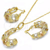 Oro Laminado Earring and Pendant Adult Set, Gold Filled Style Polished, Tricolor, 10.163.0008.1