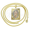 Oro Laminado Pendant Necklace, Gold Filled Style Divino Niño Design, Polished, Tricolor, 04.106.0056.20