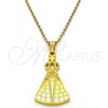 Stainless Steel Religious Pendant, Caridad del Cobre and Cross Design, Polished, Golden Finish, 05.302.0001
