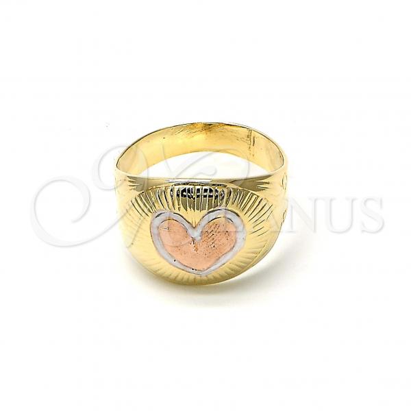 Oro Laminado Elegant Ring, Gold Filled Style Heart and Love Design, Diamond Cutting Finish, Two Tone, 01.21.0026.07 (Size 7)
