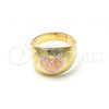 Oro Laminado Elegant Ring, Gold Filled Style Heart and Love Design, Diamond Cutting Finish, Two Tone, 01.21.0026.07 (Size 7)