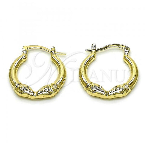 Oro Laminado Small Hoop, Gold Filled Style Buffalo Design, Diamond Cutting Finish, Golden Finish, 5.142.032.1.20