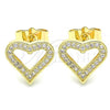 Oro Laminado Stud Earring, Gold Filled Style Heart Design, with White Micro Pave, Polished, Golden Finish, 02.156.0484