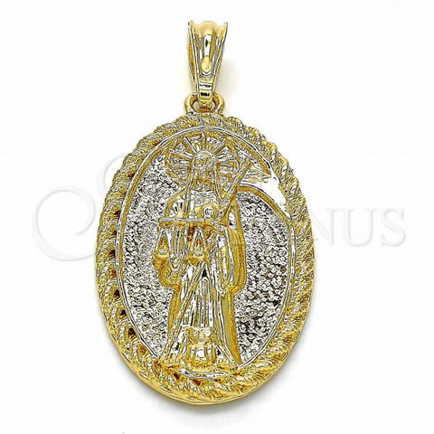 Oro Laminado Religious Pendant, Gold Filled Style Santa Muerte Design, Polished, Golden Finish, 05.351.0052