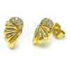Oro Laminado Stud Earring, Gold Filled Style Wings Design, with White Micro Pave, Polished, Golden Finish, 02.411.0016