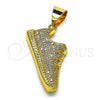 Oro Laminado Fancy Pendant, Gold Filled Style Shoes Design, with White Micro Pave, Polished, Golden Finish, 05.342.0136