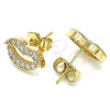 Oro Laminado Stud Earring, Gold Filled Style Lips Design, with White Micro Pave, Polished, Golden Finish, 02.210.0400