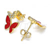 Oro Laminado Stud Earring, Gold Filled Style Butterfly Design, with White Micro Pave, Red Enamel Finish, Golden Finish, 02.213.0178.1