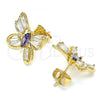 Oro Laminado Stud Earring, Gold Filled Style Butterfly Design, with Amethyst and White Cubic Zirconia, Polished, Golden Finish, 02.387.0036.2