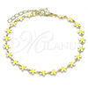 Oro Laminado Fancy Bracelet, Gold Filled Style Flower Design, White Enamel Finish, Golden Finish, 03.386.0008.07