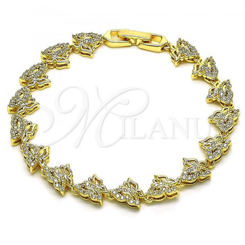 Oro Laminado Fancy Bracelet, Gold Filled Style Butterfly Design, with White Micro Pave, Polished, Golden Finish, 03.210.0153.07