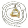 Sterling Silver Pendant Necklace, Heart Design, with White Cubic Zirconia, Polished, Tricolor, 04.336.0112.18