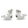 Sterling Silver Stud Earring, with Black and White Cubic Zirconia, Polished, Rhodium Finish, 02.336.0086