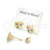 Oro Laminado Stud Earring, Gold Filled Style Heart Design, Multicolor Enamel Finish, Golden Finish, 02.02.0512