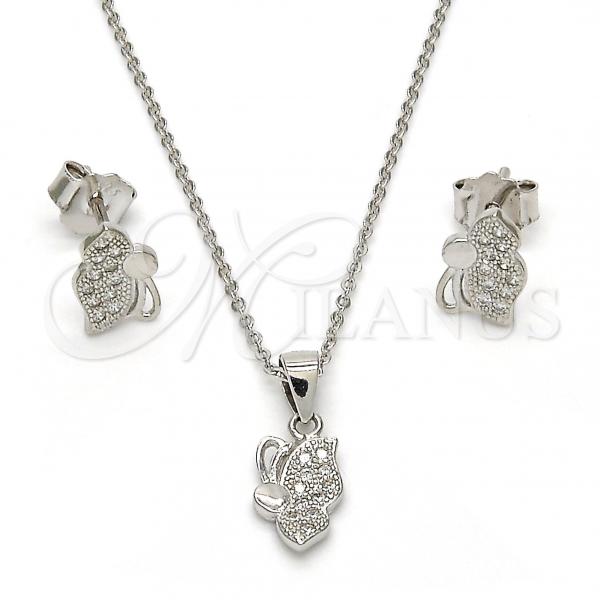 Sterling Silver Earring and Pendant Adult Set, Butterfly Design, with White Micro Pave, Polished, Rhodium Finish, 10.174.0191