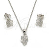 Sterling Silver Earring and Pendant Adult Set, Butterfly Design, with White Micro Pave, Polished, Rhodium Finish, 10.174.0191