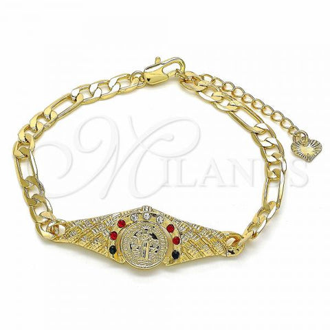 Oro Laminado Fancy Bracelet, Gold Filled Style San Benito Design, with Multicolor Crystal, Diamond Cutting Finish, Golden Finish, 03.351.0048.2.07