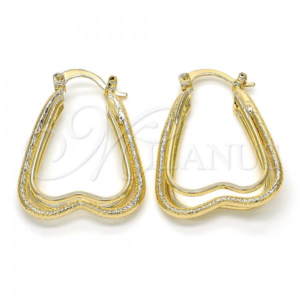 Oro Laminado Small Hoop, Gold Filled Style Heart Design, Diamond Cutting Finish, Golden Finish, 02.261.0024.25