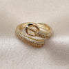Oro Laminado Multi Stone Ring, Gold Filled Style Belt Buckle Design, with White Micro Pave, Polished, Golden Finish, 01.266.0070