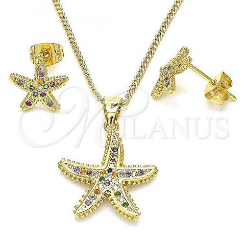 Oro Laminado Earring and Pendant Adult Set, Gold Filled Style with Multicolor Cubic Zirconia, Polished, Golden Finish, 10.342.0013.1