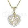 Oro Laminado Pendant Necklace, Gold Filled Style Heart and Love Design, Polished, Tricolor, 04.351.0017.1.20