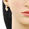 Oro Laminado Small Hoop, Gold Filled Style Ball Design, with Ivory Pearl, Polished, Golden Finish, 02.341.0244.10