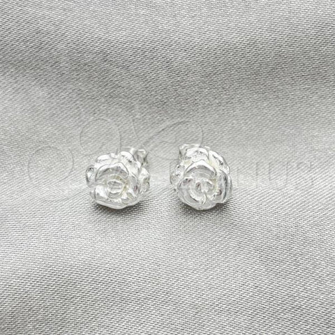 Sterling Silver Stud Earring, Flower Design, Polished, Silver Finish, 02.407.0014