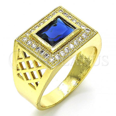 Oro Laminado Mens Ring, Gold Filled Style with Sapphire Blue Cubic Zirconia and White Crystal, Polished, Golden Finish, 01.266.0014.2.11 (Size 11)