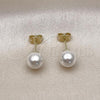 Oro Laminado Stud Earring, Gold Filled Style Ball Design, with Ivory Pearl, Polished, Golden Finish, 02.63.2124